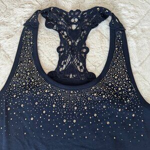 Cute Lace back Tank top Navy Blue